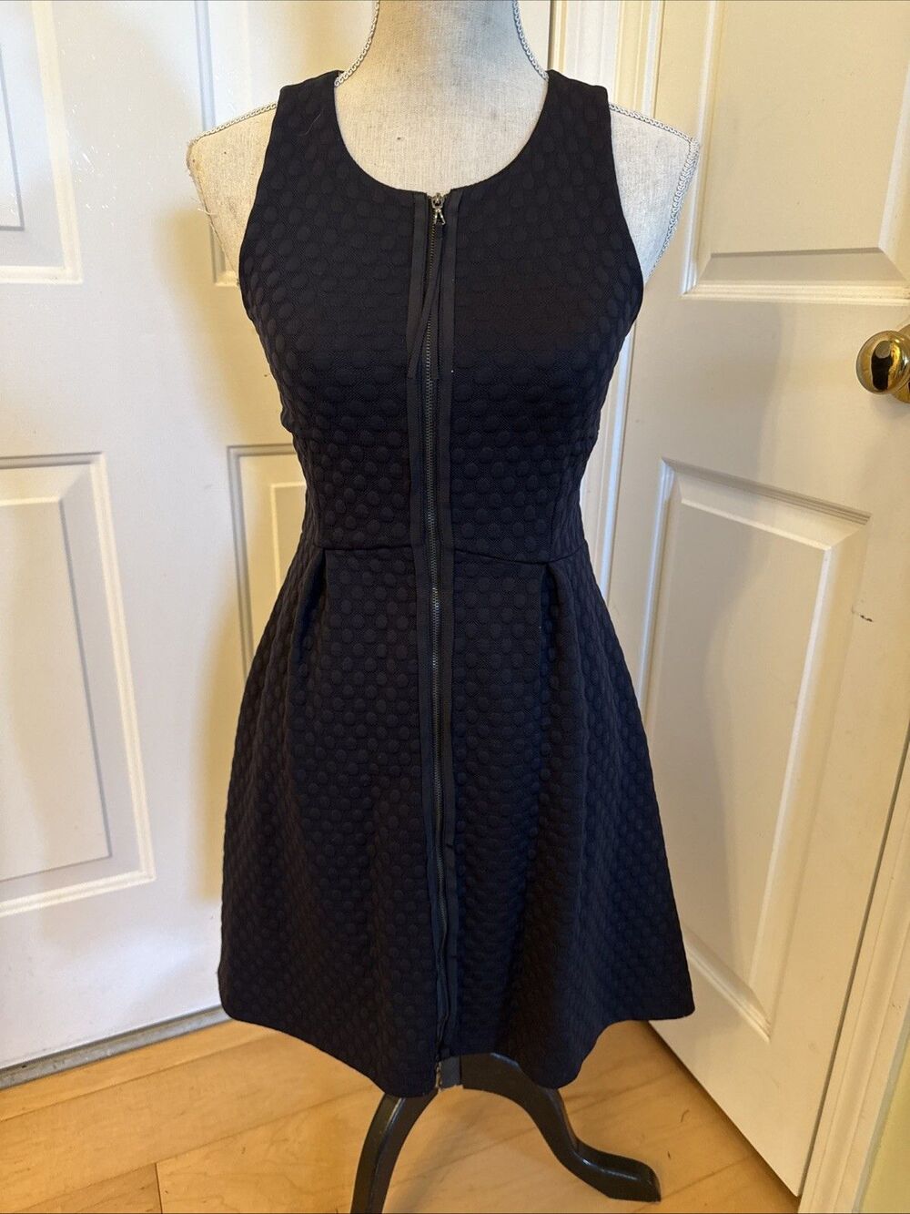 ANTHROPOLOGIE Leifsdottir Black Tonnelle Polka Dot Zip Sleeveless Dress 2